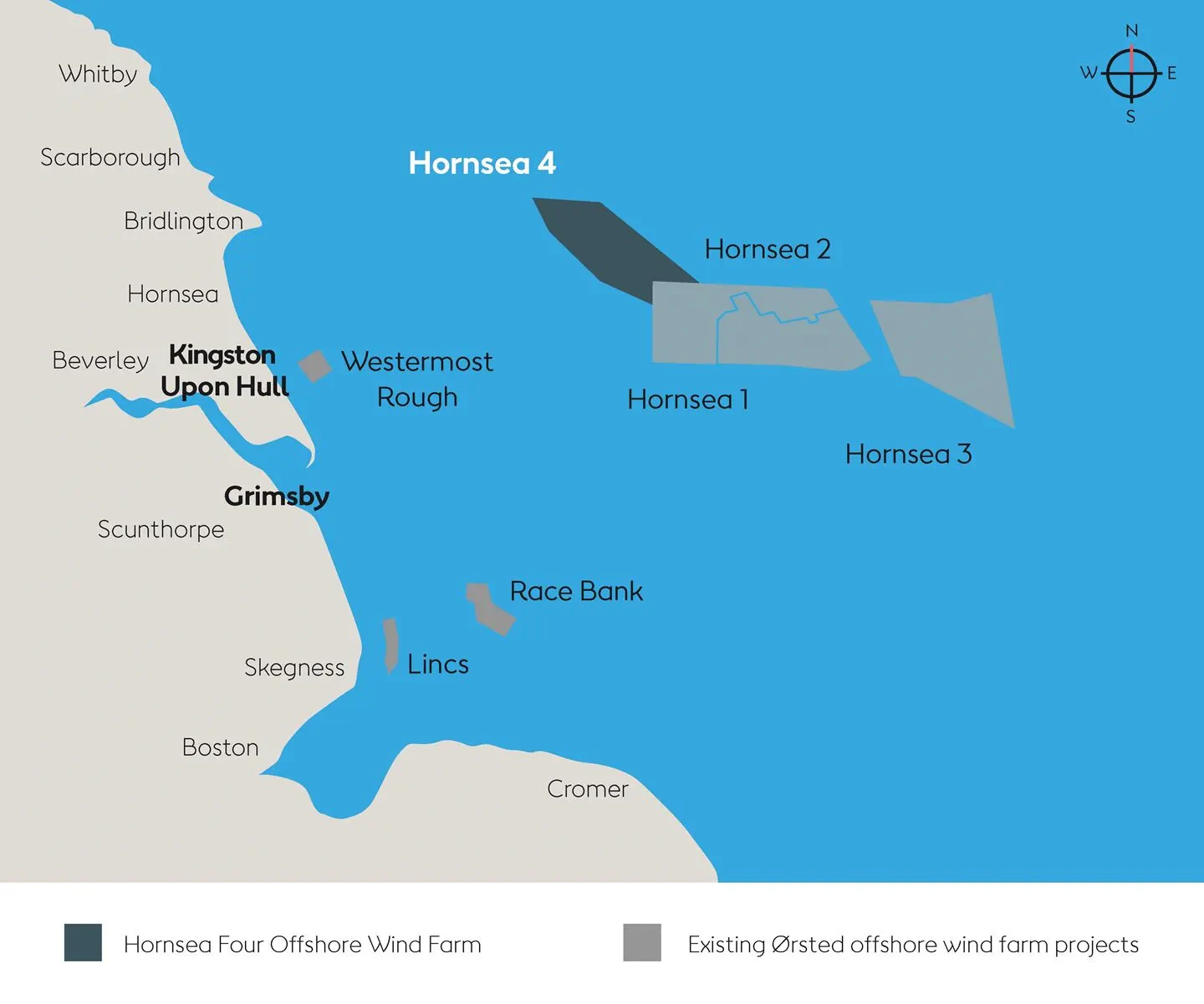 Hornsea 2，约克郡海岸(Reino Unido)， es el mayor parque eólico marino de fondo fijo del mundo。
