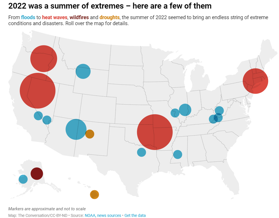 2022年夏季美国极端天气事件地图