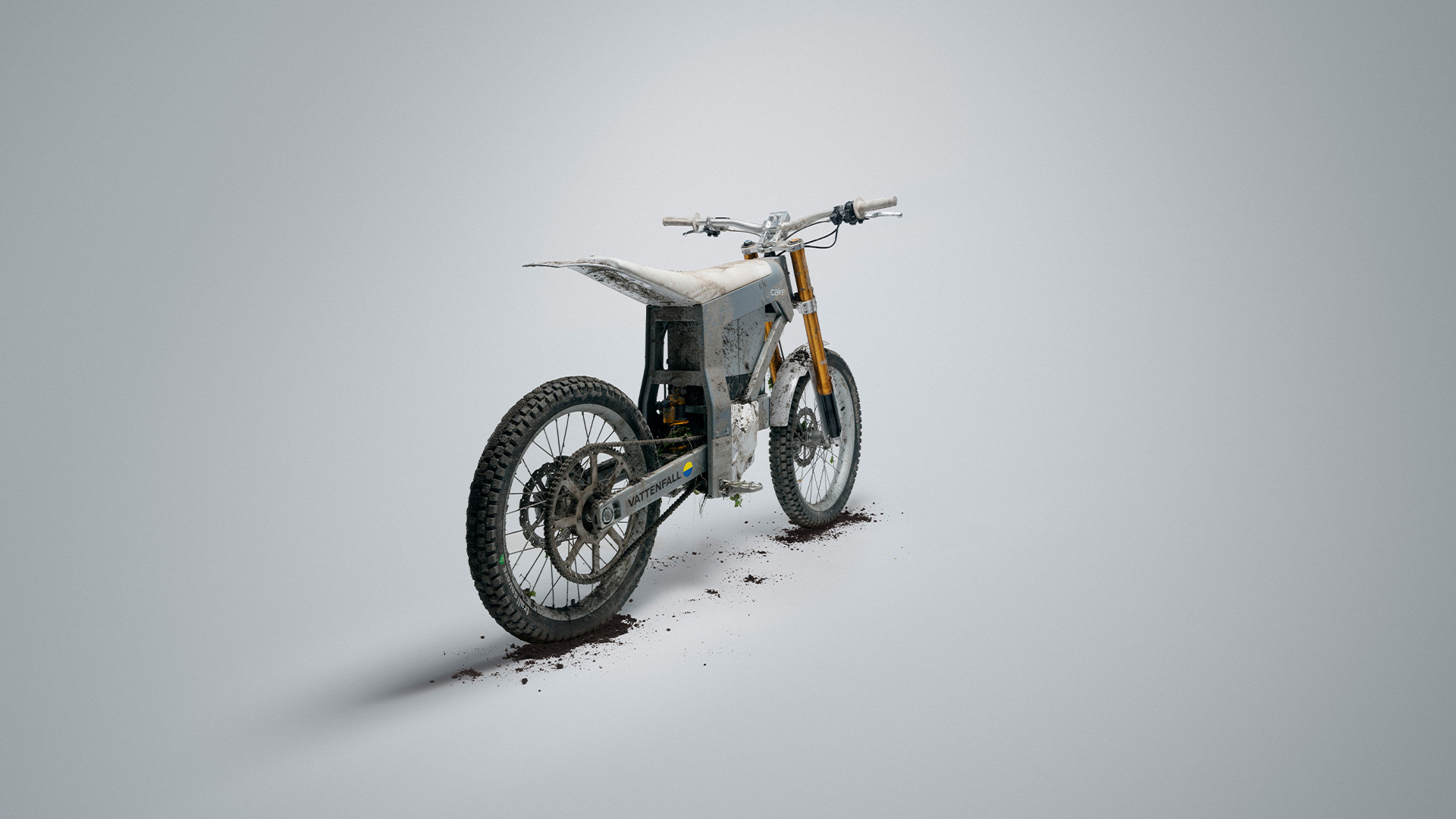 一个没有化石燃料的电动自行车的原型，地板上有污垢。